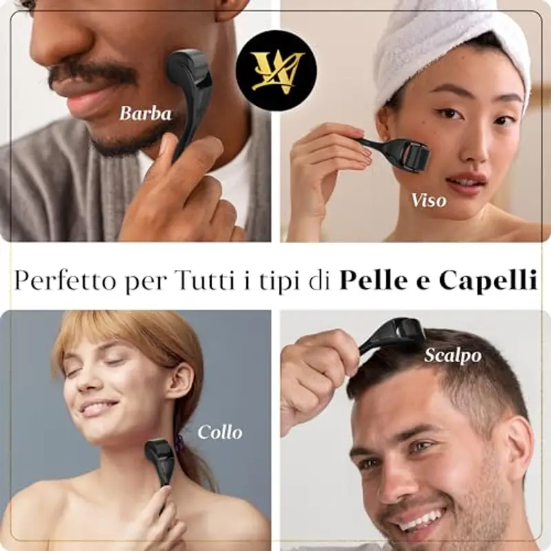 Derma Roller per pelle, dermaroller capelli e barba - Rullo microneedling in titanio per viso (0, 25mm) miniatura 3