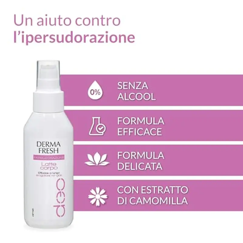 Dermafresh Ipersudorazione, Deodorante Latte Corpo con Estratto di Camomilla, Antitraspirante, No Gas, 100 ml miniatura 3