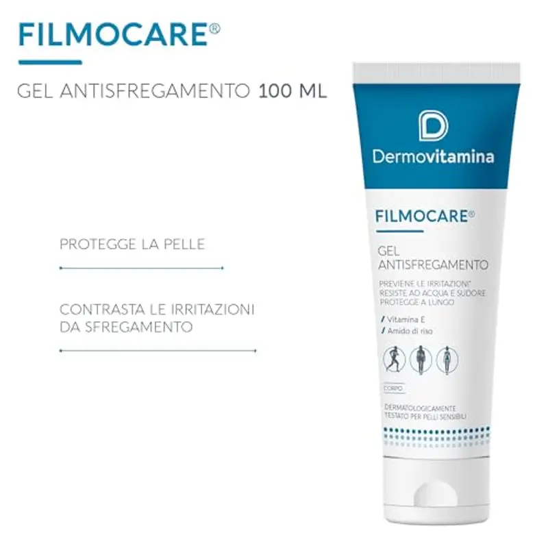 Dermovitamina Filmocare Gel Antisfregamento 100ml - Per Irritazioni da Sfregamento Cosce - Protezione Lunga Durata - Resistente all'Acqua e Sudore - Indicato Per Gli Sportivi - Nuova Formula miniatura 2