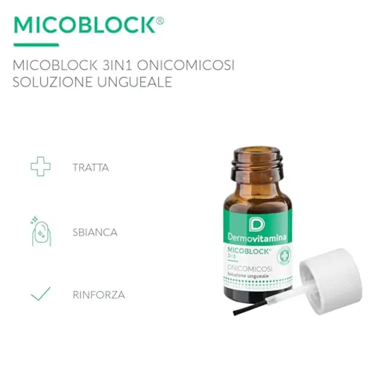 Dermovitamina Micoblock 3in1Onicomicosi - Micosi Unghie Piedi - Smalto Curativo - Tratta le Infezioni Fungine - Contro Ingiallimento e Caduta - Azione Sbiancante - 7ml miniatura 3