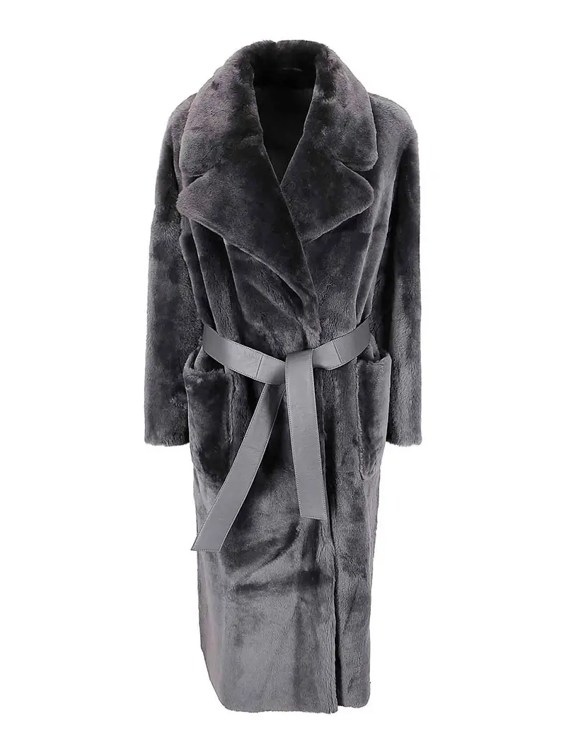 Cappotto a vestaglia in shearling reversibile Grigio