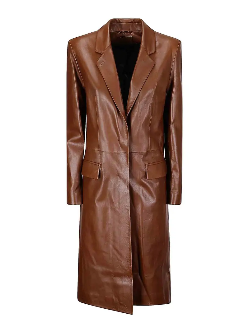 Cappotto Redingote in Pelle Marrone