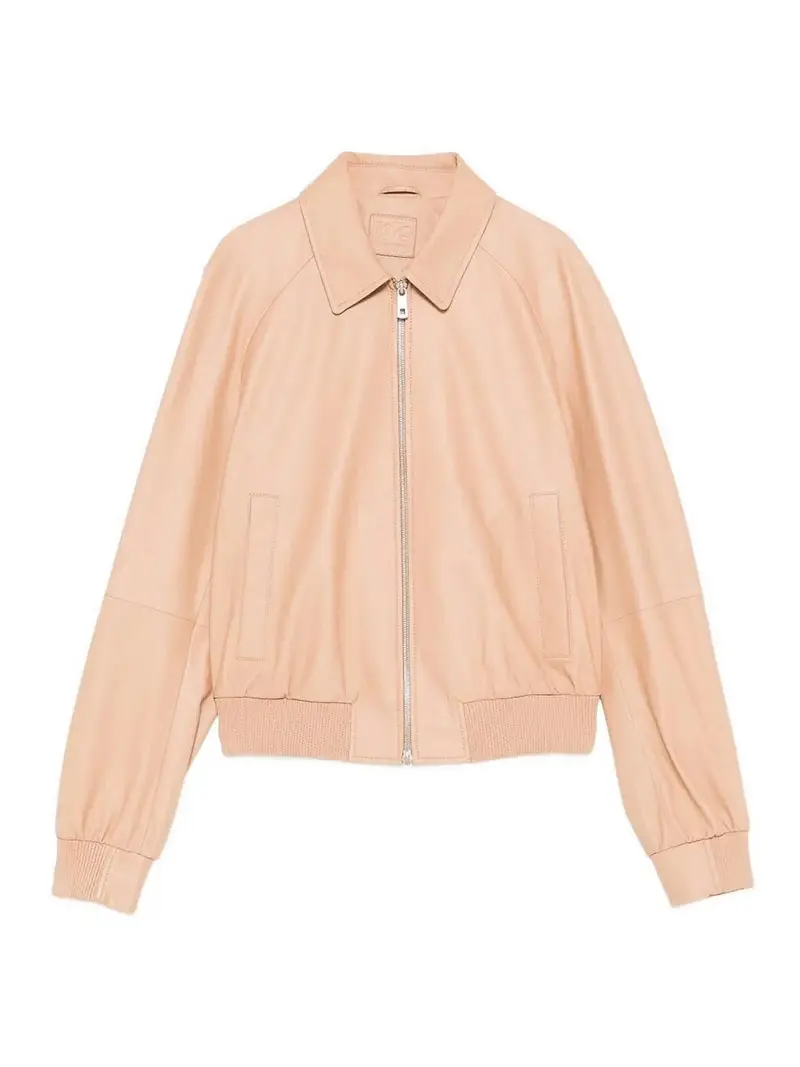 Giubbotto bomber raglan in pelle Beige