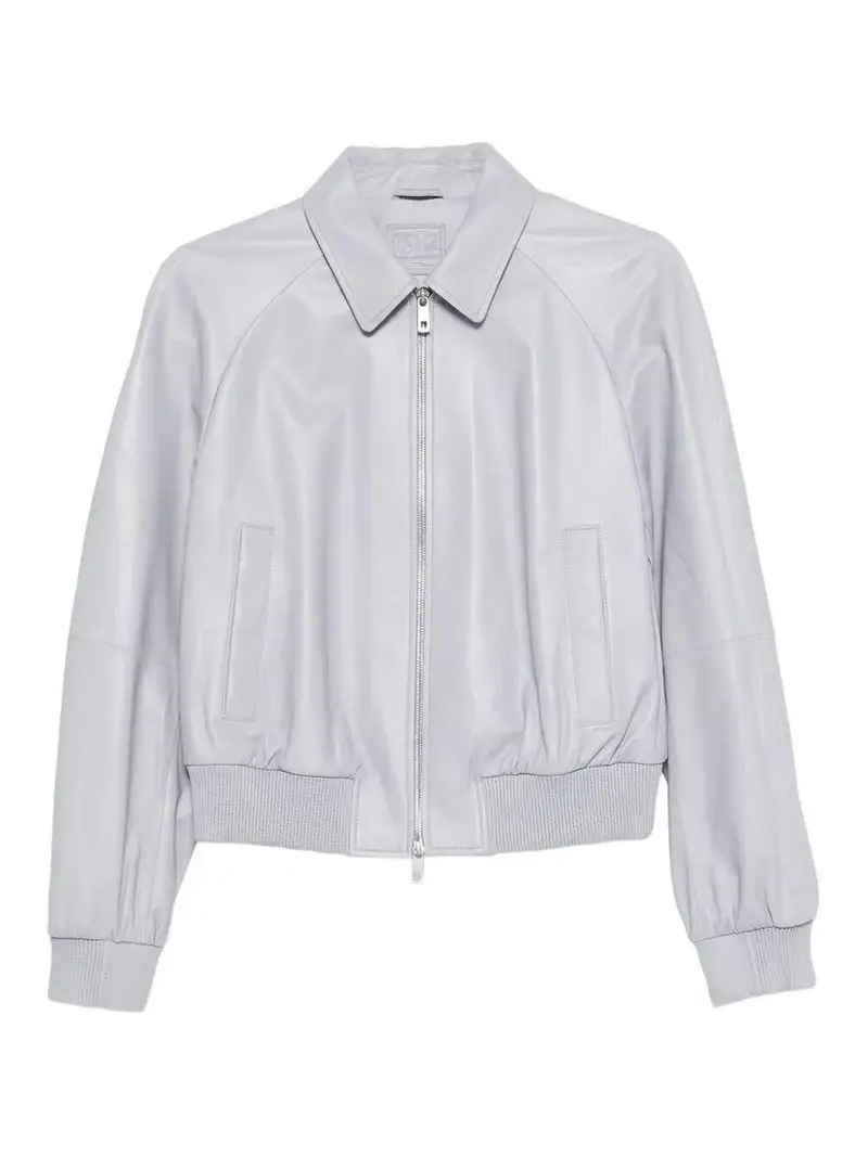Giubbotto bomber raglan in pelle Grigio Chiaro