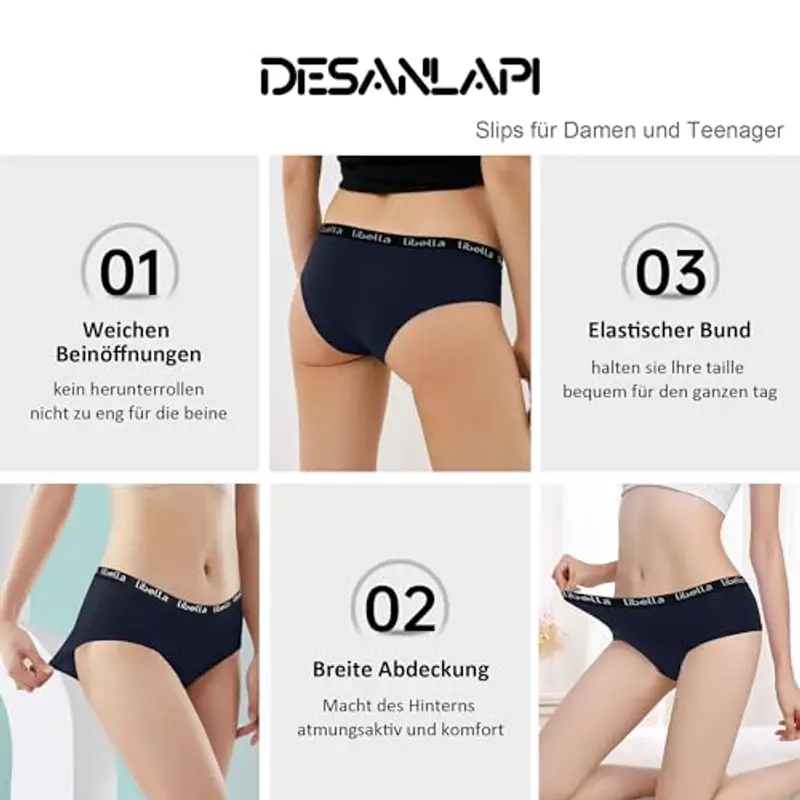 Desanlapi Mutande Ragazza Adolescenti in Cotone Morbidi Vita Media Slip Bambina Elasticizzato Intimo 10-12 Anni Pacco da 6 Multicolore S miniatura 3