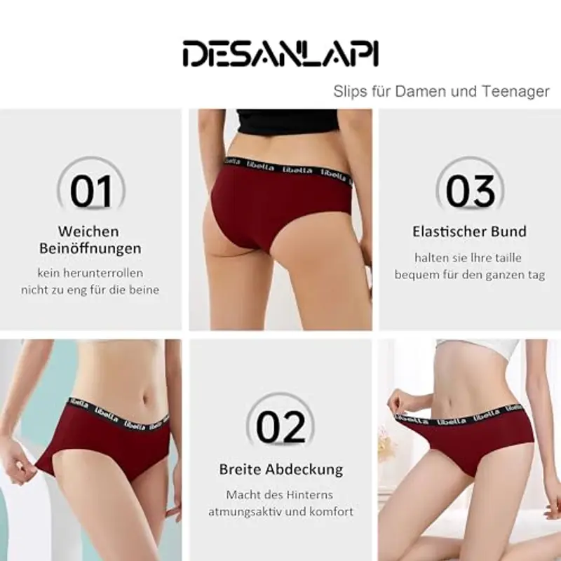 Desanlapi Mutande Ragazza Adolescenti in Cotone Morbidi Vita Media Slip Bambina Elasticizzato Intimo 14-16 Anni Pacco da 6 Classico Multicolore L miniatura 3