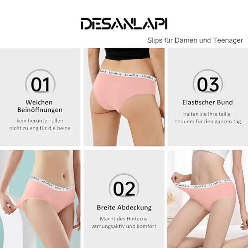 Desanlapi Mutande Ragazza Adolescenti in Cotone Morbidi Vita Media Slip Bambina Elasticizzato Intimo 14-16 Anni Pacco da 6 Macaron Colore L miniatura 3