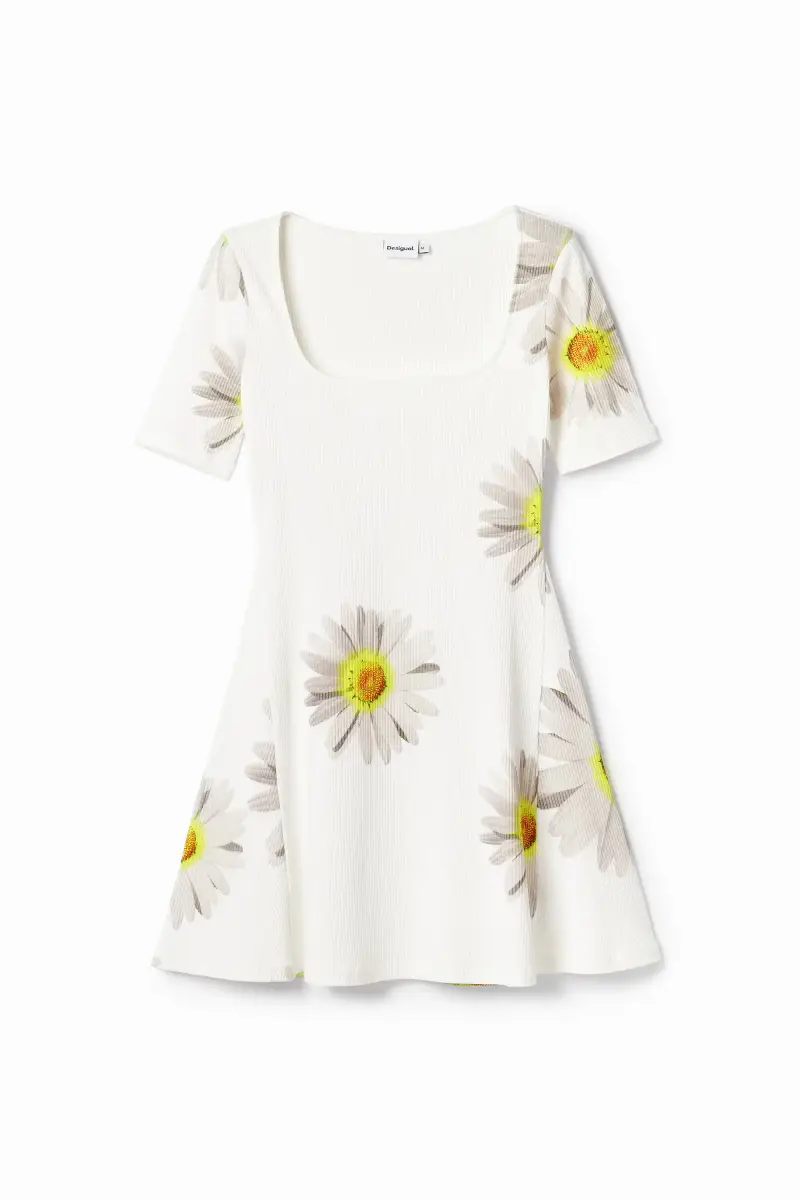 Abito a maniche corte con margherite disegnato da M. Christian Lacroix WHITE