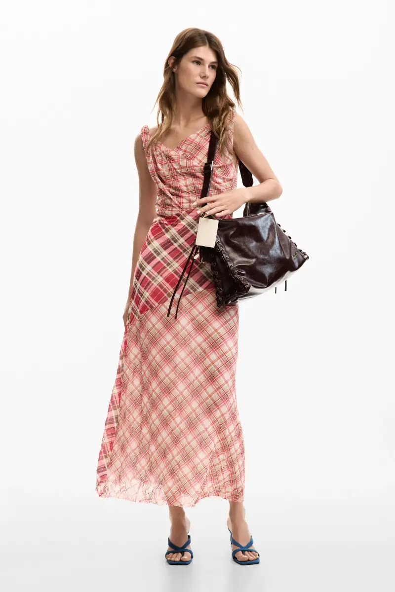 Desigual Abito lungo a quadri multicolore con spalline