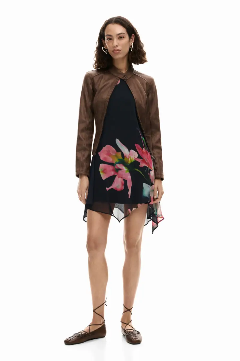 Abito asimmetrico a fiori BLACK