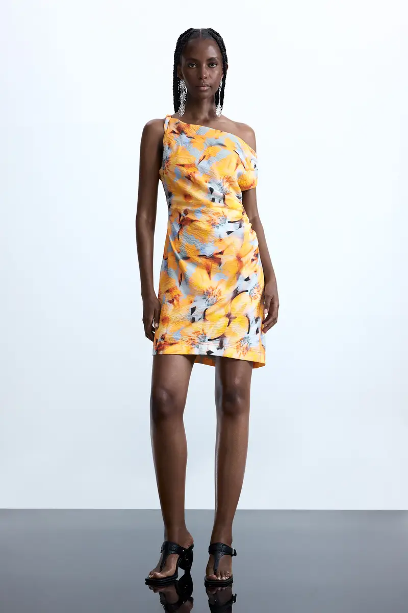 Abito asimmetrico a fiori ORANGE