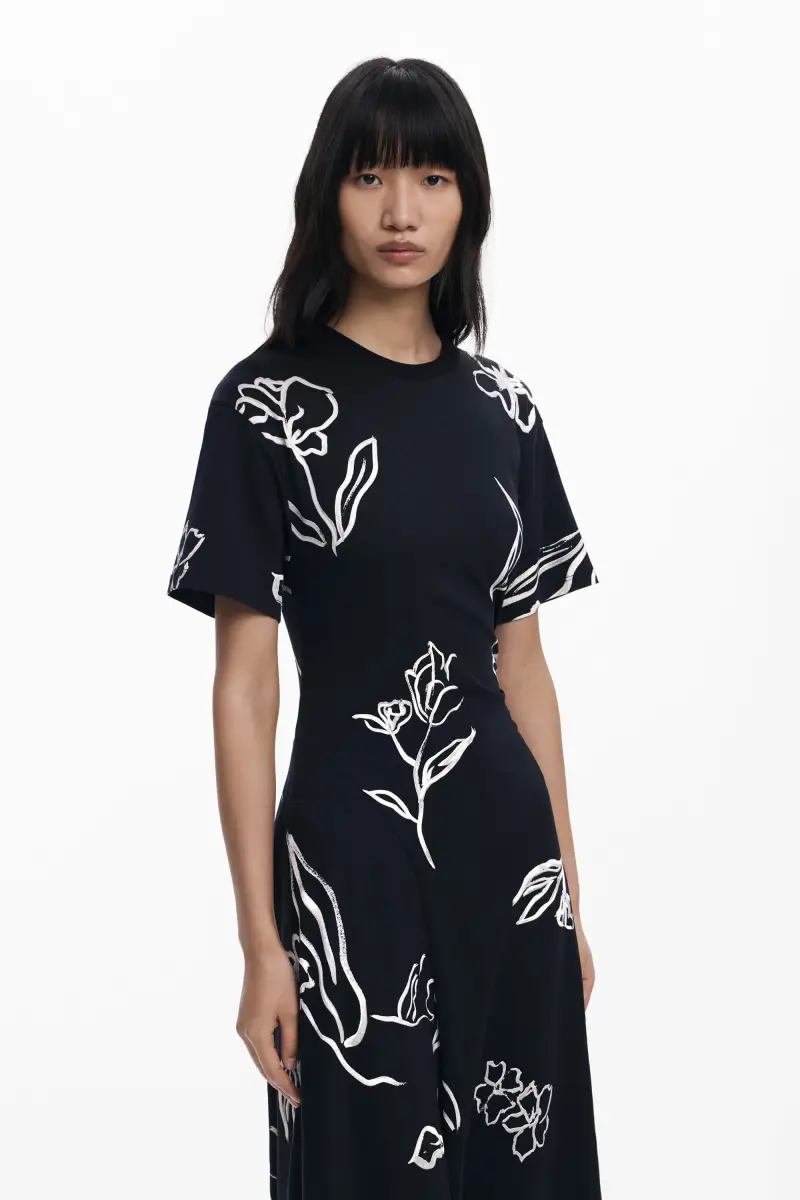 Abito asimmetrico con tratti floreali BLACK miniatura 2