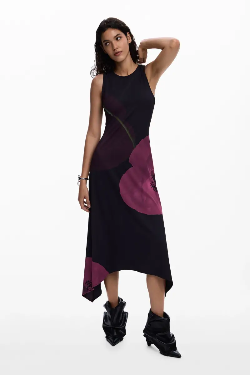 Abito asimmetrico papavero BLACK