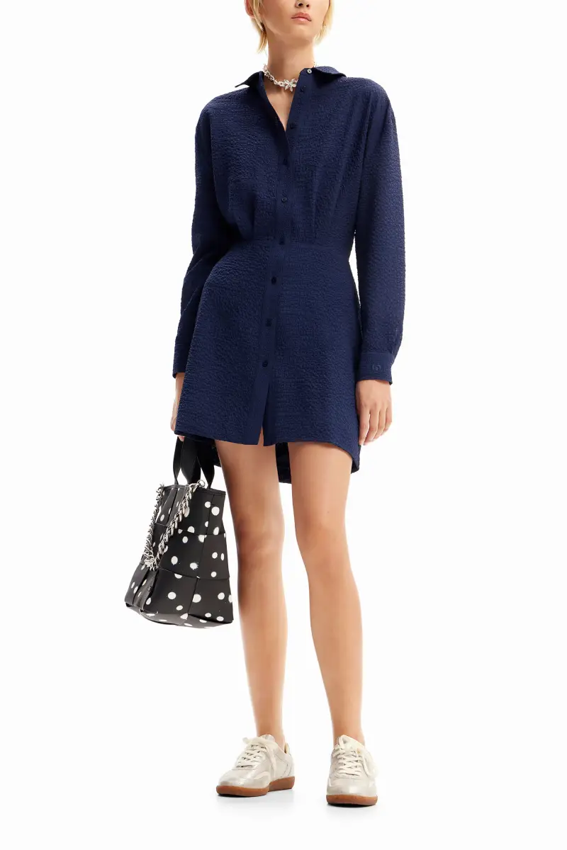 Abito chemisier corto testurizzato BLUE miniatura 2