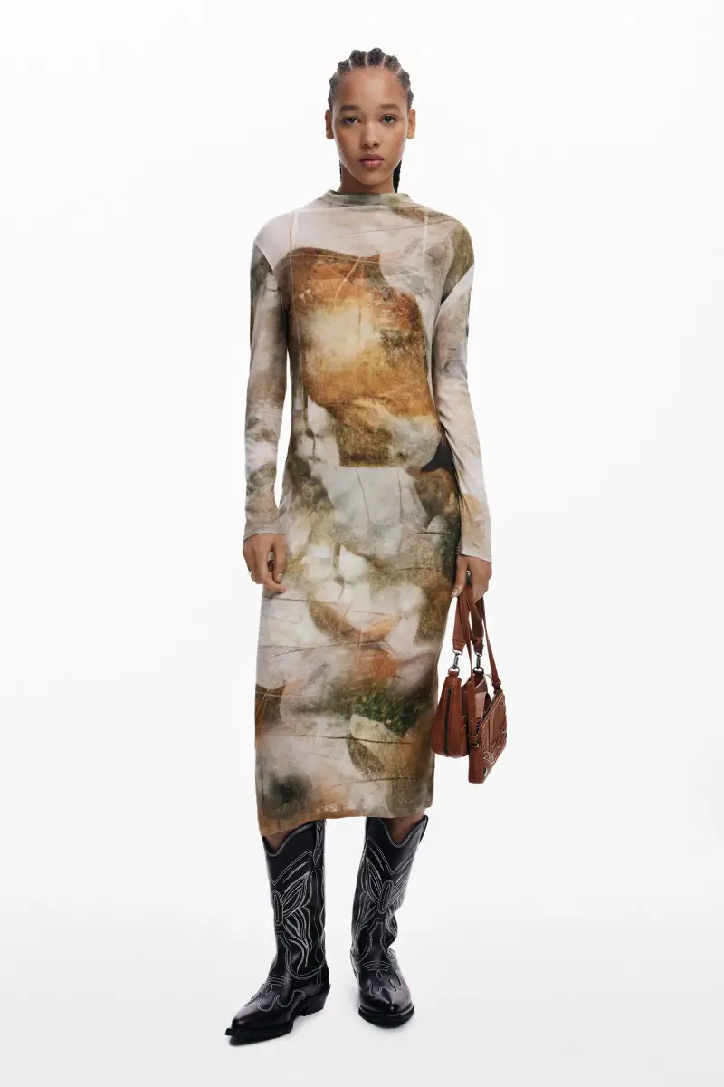 Abito con collo a camino BROWN