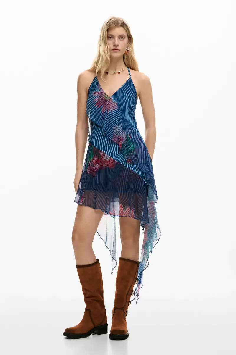 Abito con volant pixelato BLUE