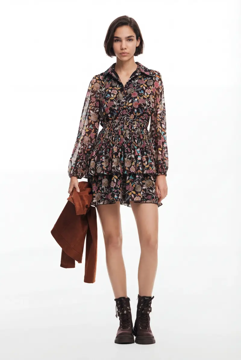 Desigual Abito corto a fiori nero