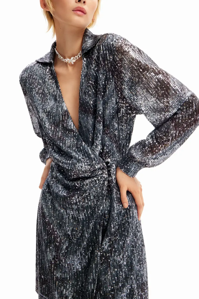 Abito corto portafoglio paillettes BLACK miniatura 2