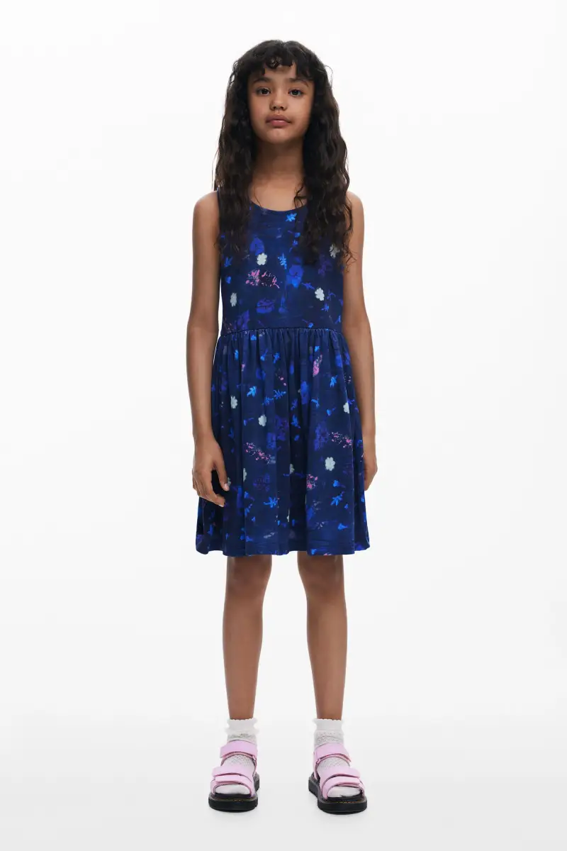 Abito corto svasato a fiori BLUE miniatura 2