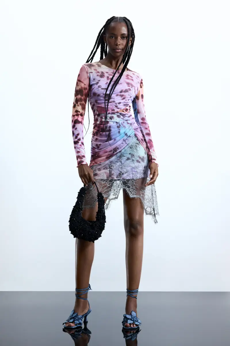 Abito drappeggiato in pizzo RED