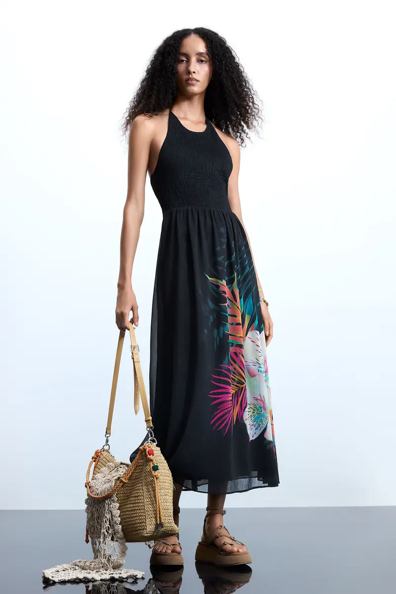 abito halter tropicale BLACK