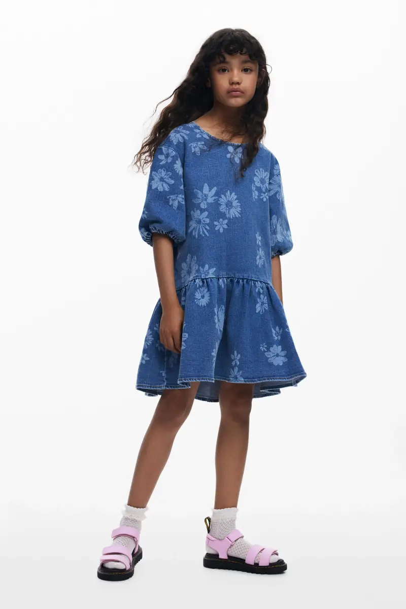 Abito in denim con fiori BLUE miniatura 2