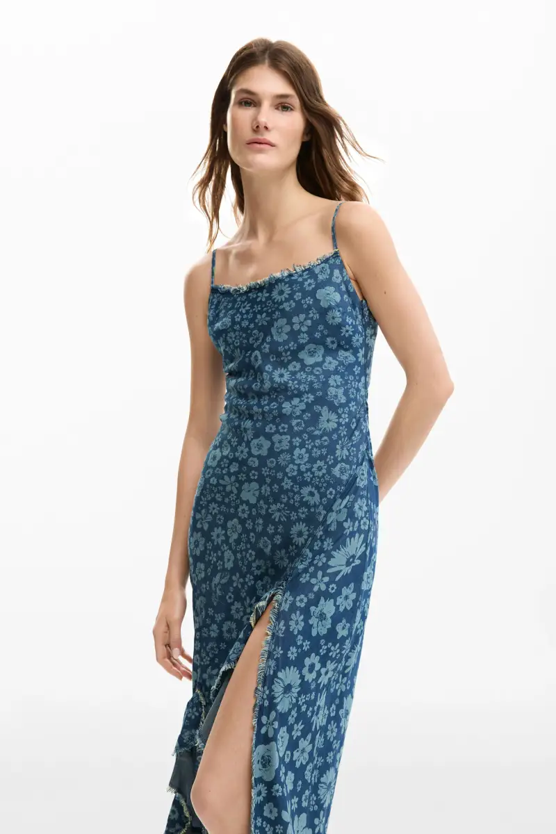 Desigual Abito donna in denim con volant blu miniatura 2