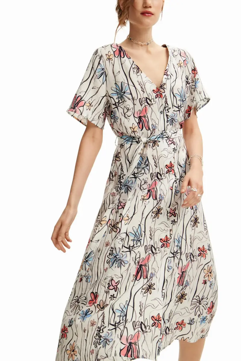 abito incrociato a fiori WHITE miniatura 2