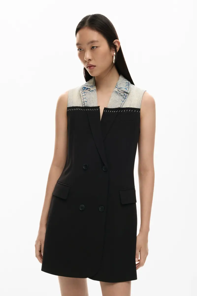 Abito incrociato bimateriale BLACK miniatura 2