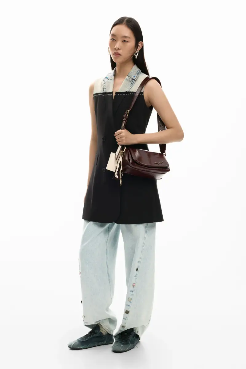 Abito incrociato bimateriale BLACK