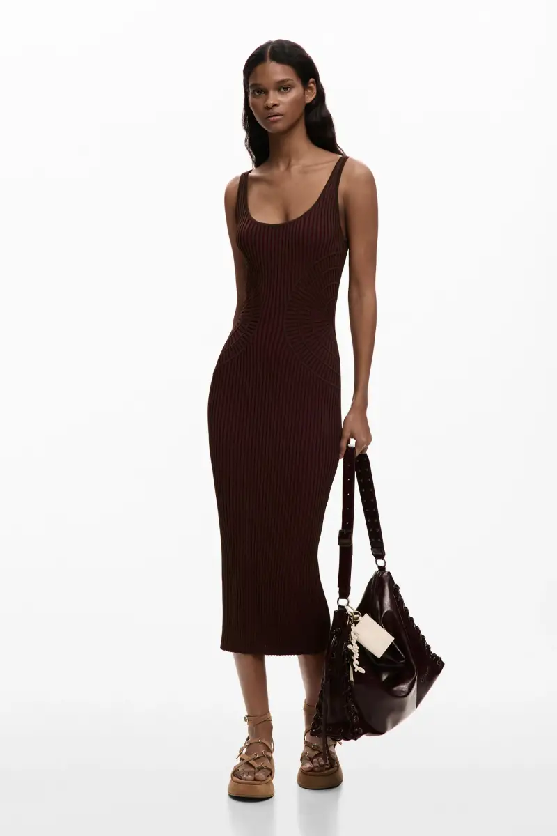 abito liscio con spalline BROWN