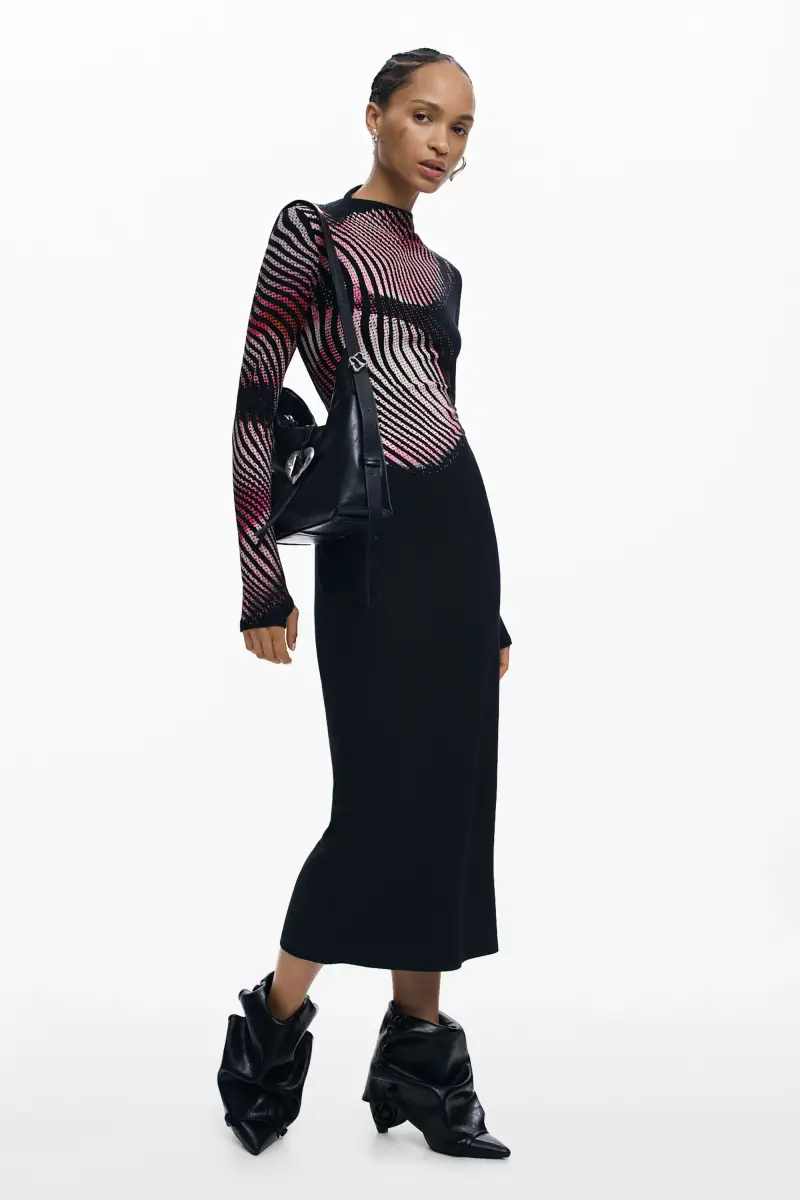 Abito lungo a onde BLACK