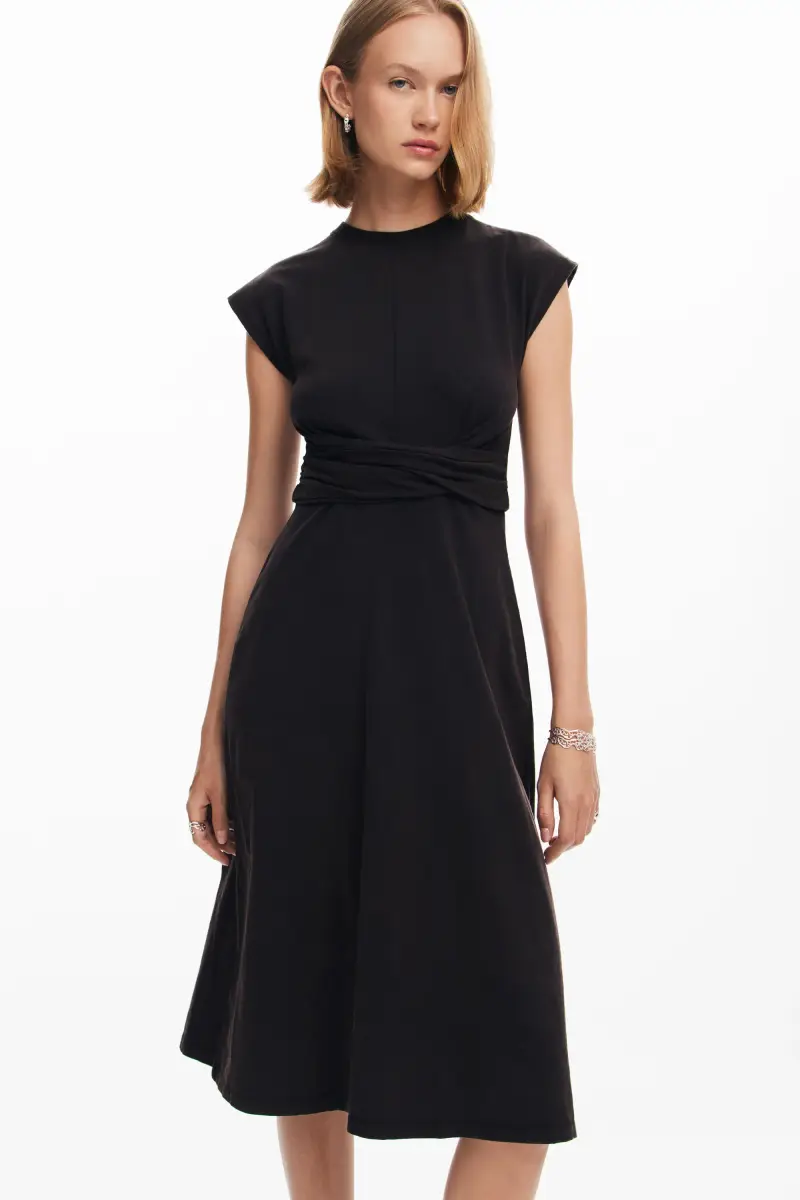 Abito midi arricciato BLACK miniatura 2