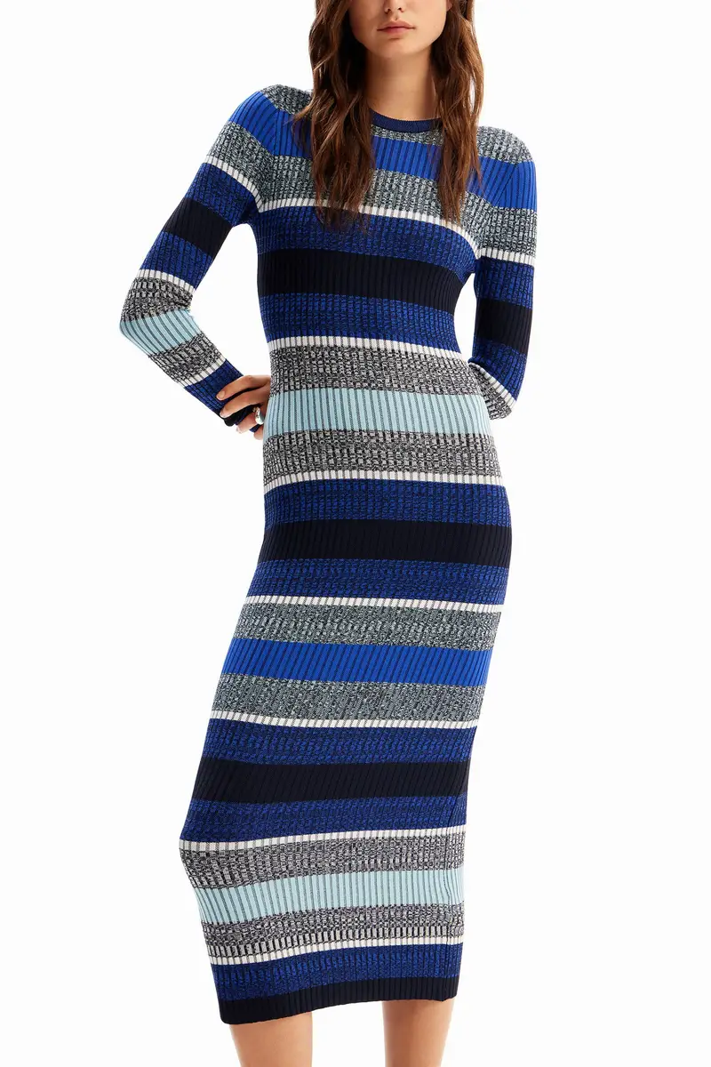 Abito midi costine rigate BLUE miniatura 2