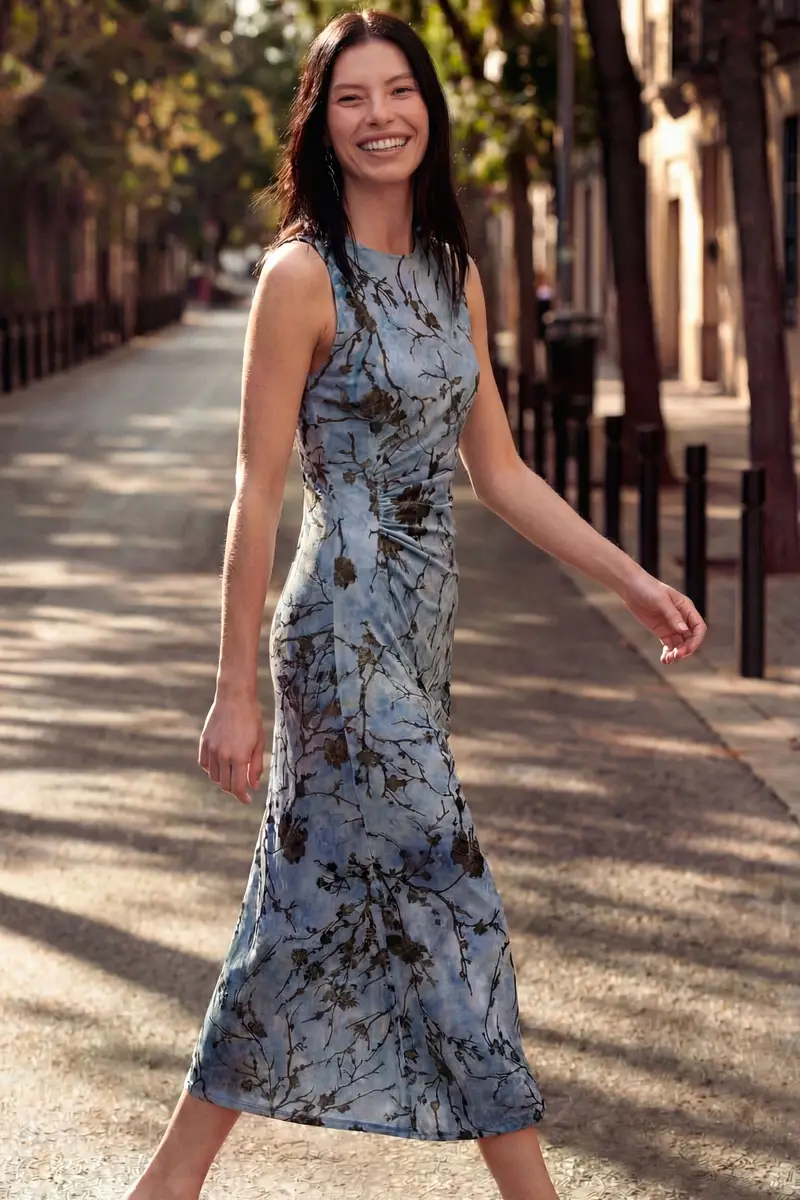 Abito midi floccato BLUE