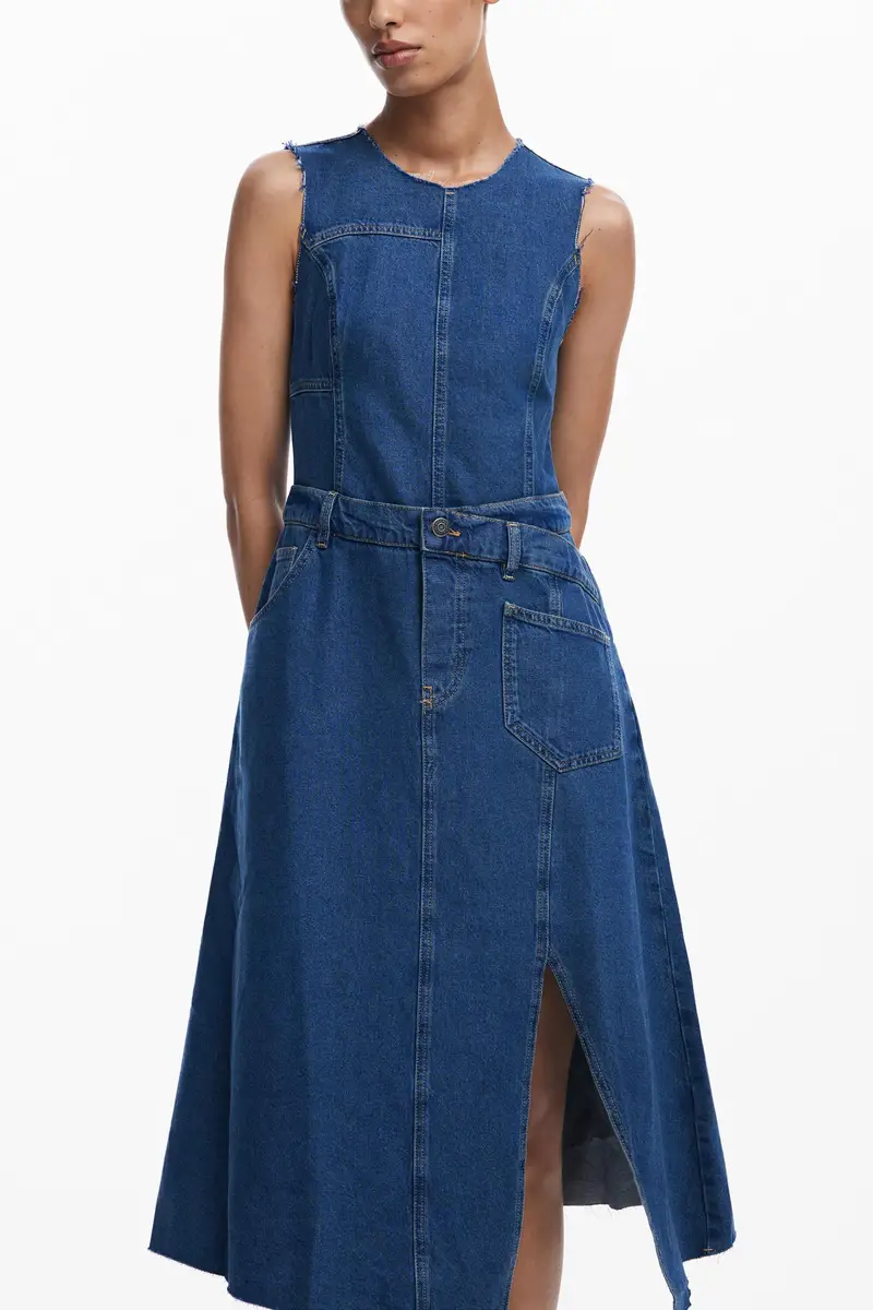 Abito midi in denim BLUE miniatura 2