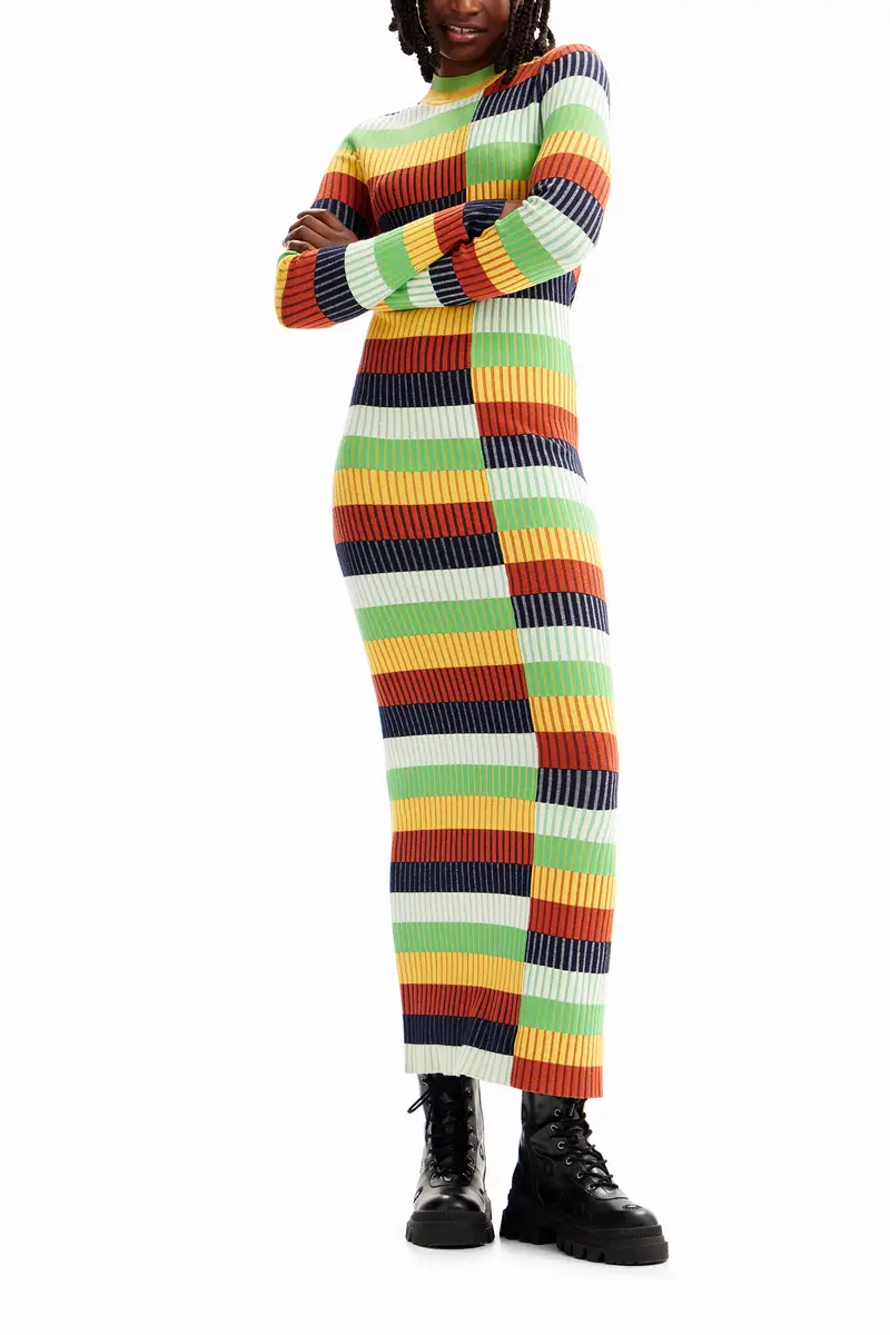 Abito midi maglia righe MATERIAL FINISHES miniatura 2