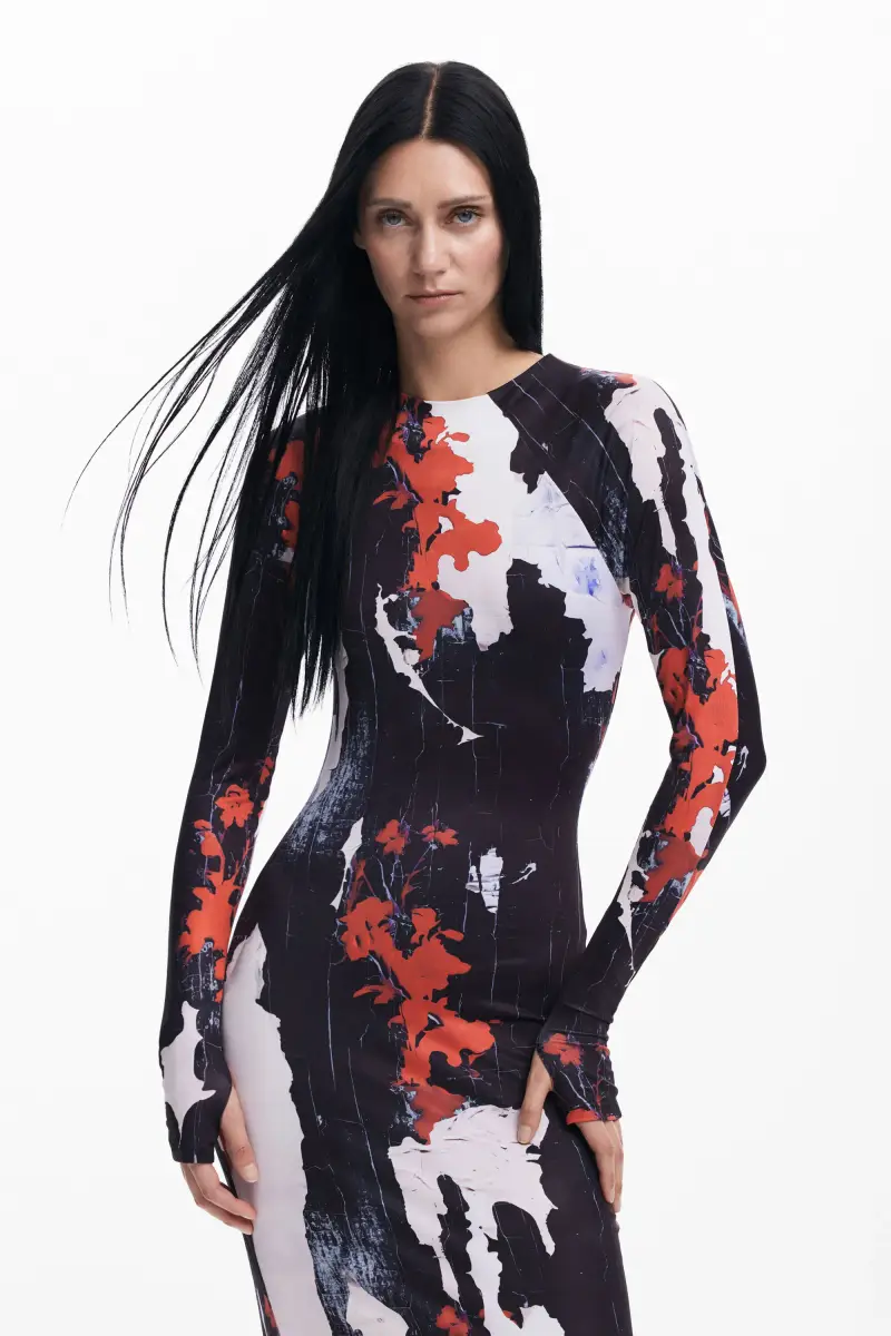 Abito midi stampato Maitrepierre BLACK miniatura 2