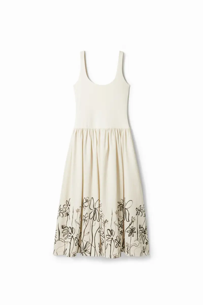 Abito midi svasato a fiori WHITE