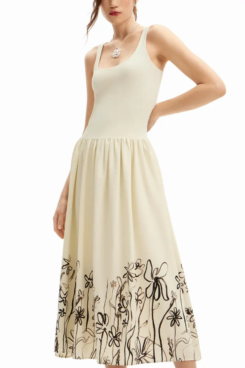 Abito midi svasato a fiori WHITE miniatura 2