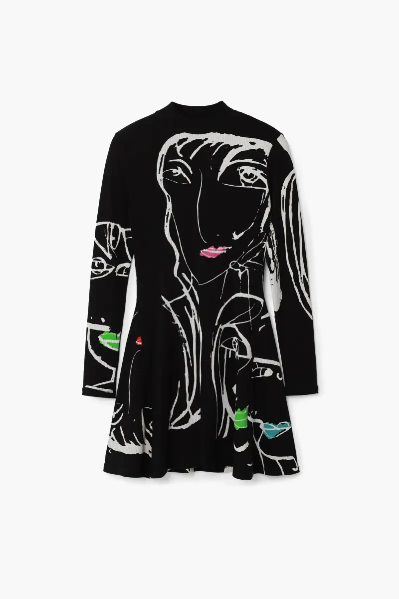 Abito stampato con volti BLACK