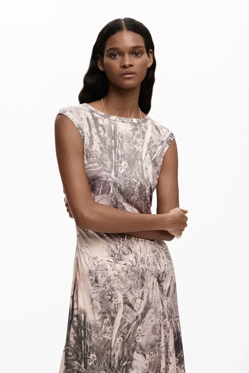 abito svasato drappeggiato BLACK miniatura 2