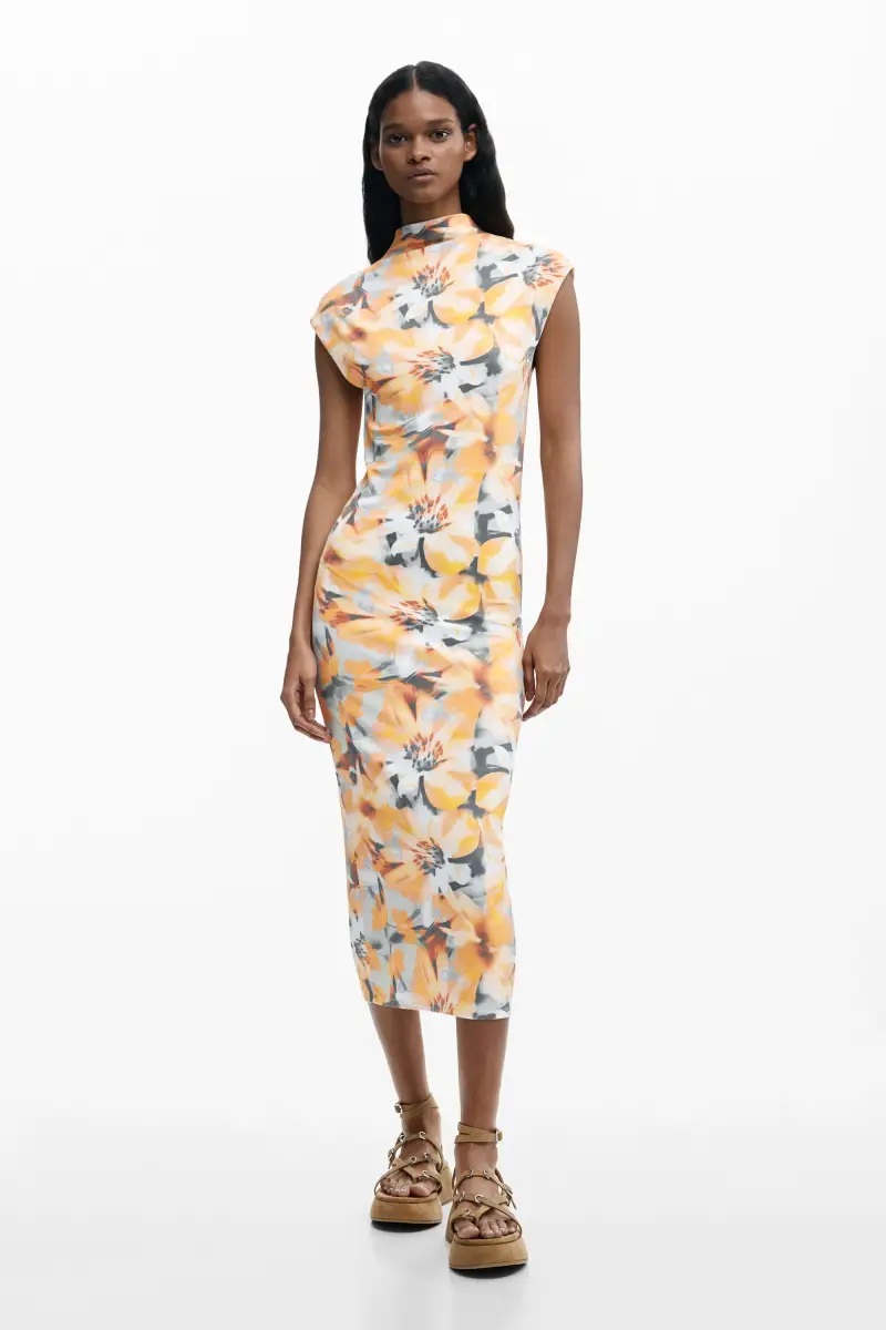 abito tubino a fiori ORANGE