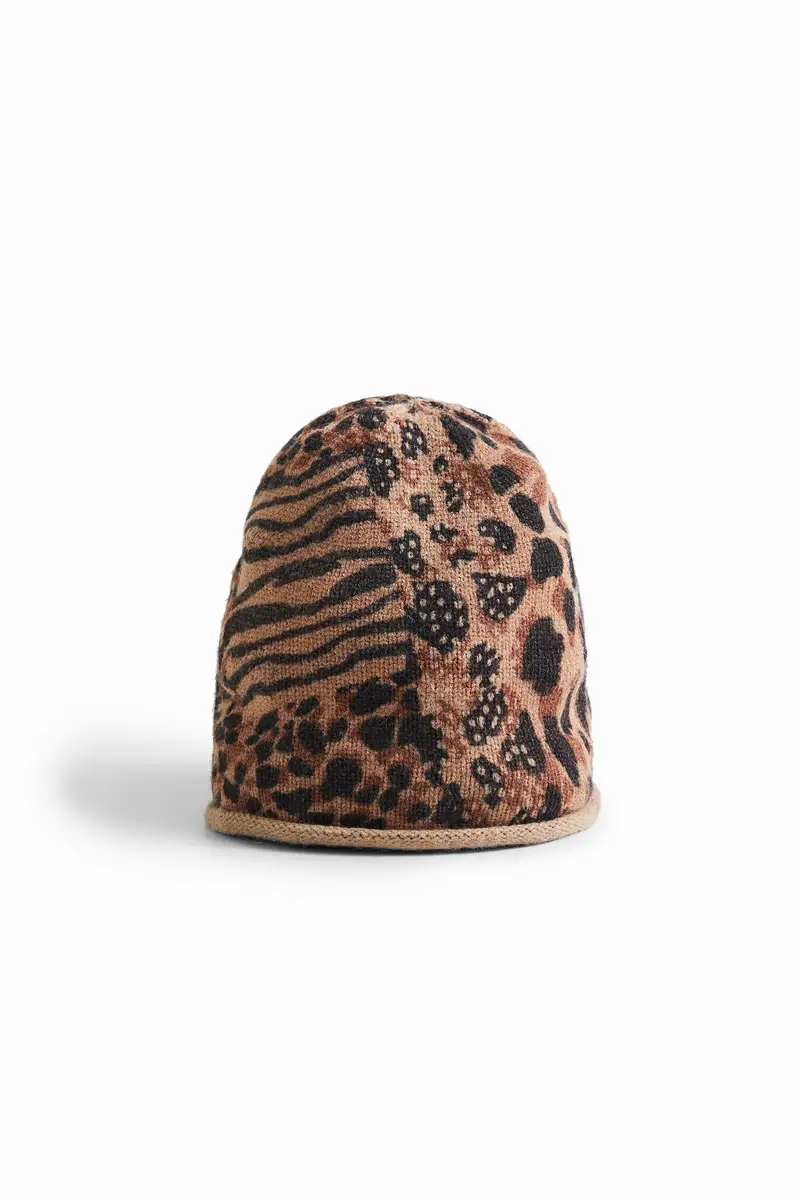 Berretto maglia patch stampa animalier BROWN