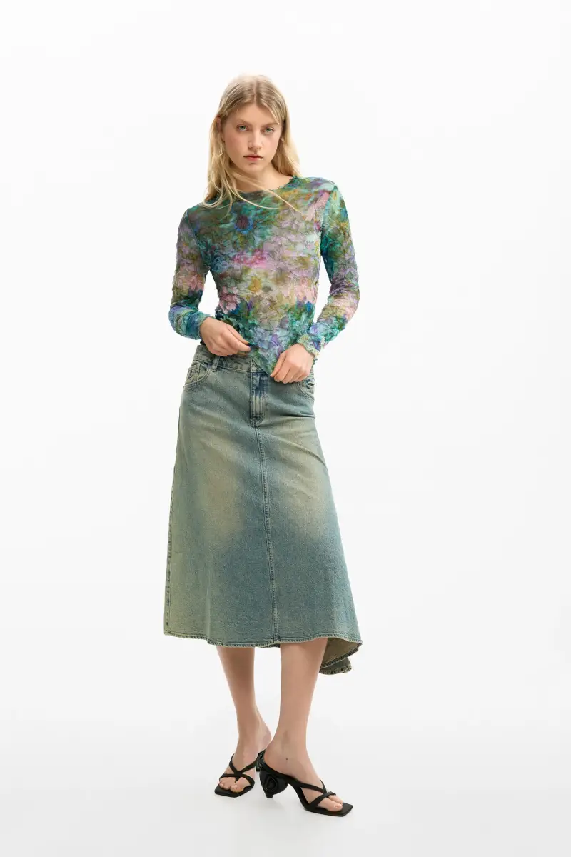 Blusa a trama floreale BLUE miniatura 2