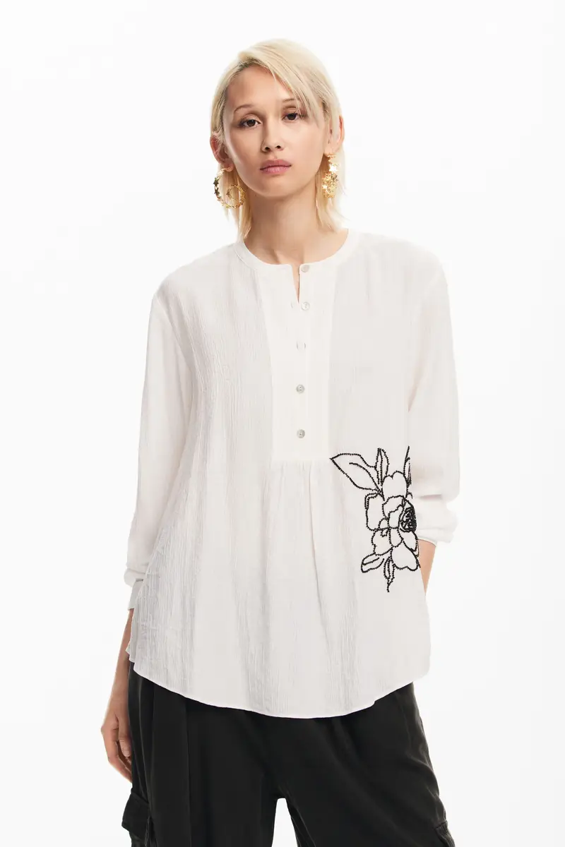 Blusa con fiore ricamato WHITE
