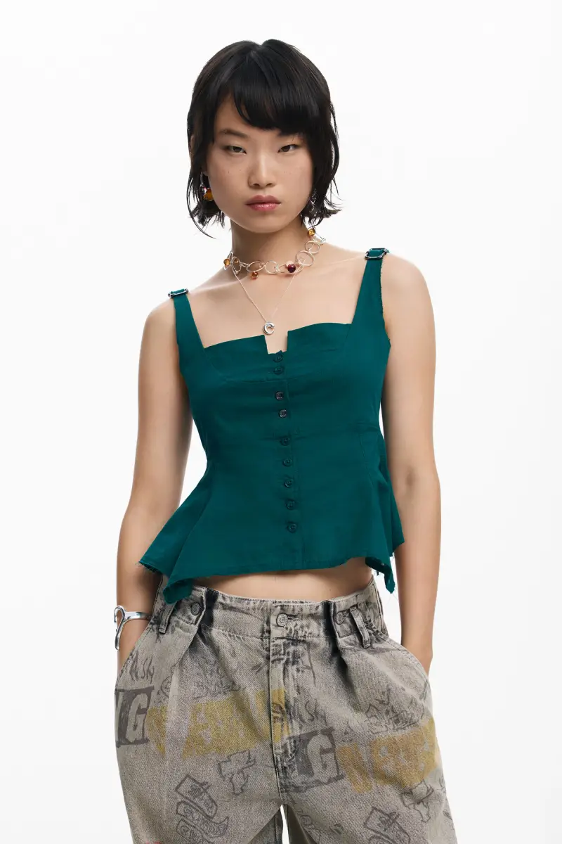 Blusa con spalline e bottoni WHITE miniatura 2