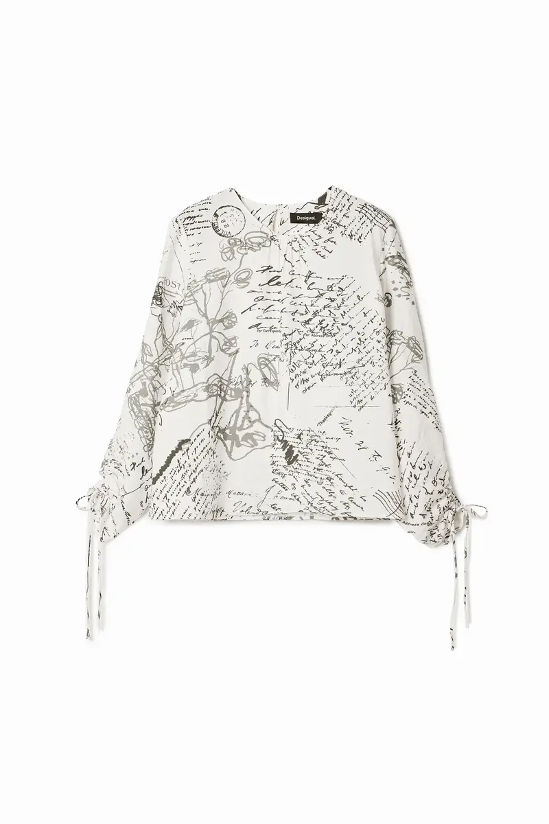 Blusa con testi e maniche regolabili WHITE