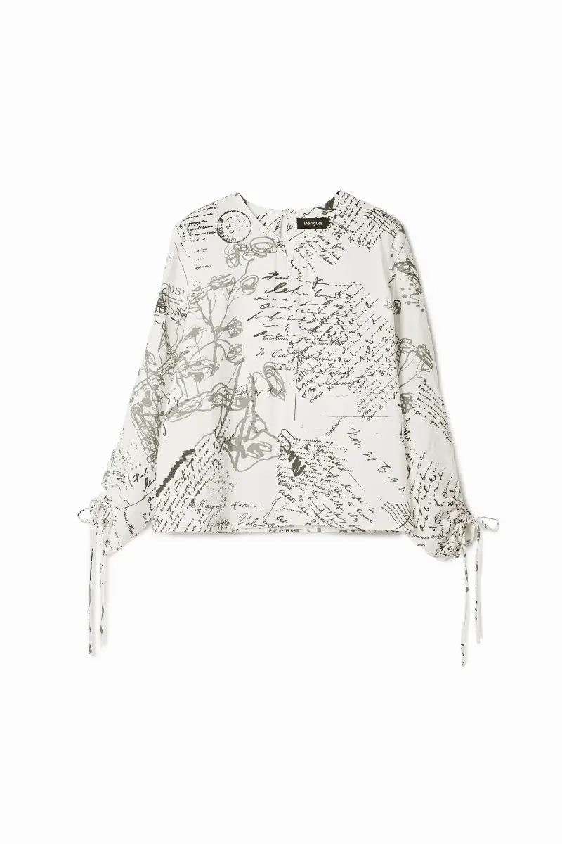 Blusa con testi e maniche regolabili WHITE