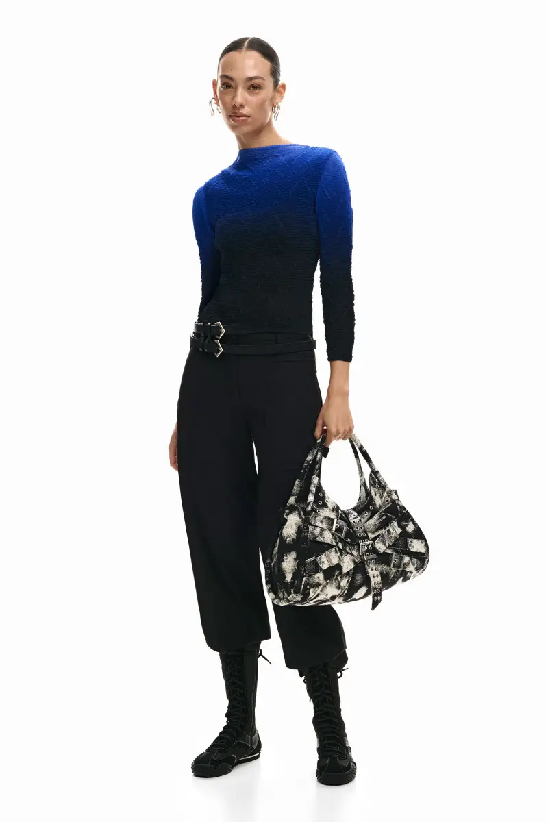 Blusa con texture sfumata BLUE miniatura 2